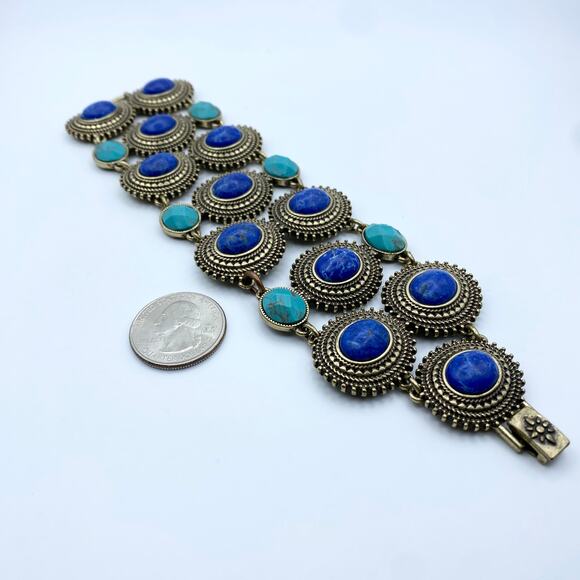 LUCKY BRAND Bracelet Blue Cabochon Sodalite Wide Southwest 7 1/2" - 75 Retail - Picture 4 of 6